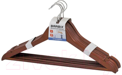 Набор деревянных вешалок-плечиков Brabix Стандарт р.48-50 / 601161 (5шт, вишня)