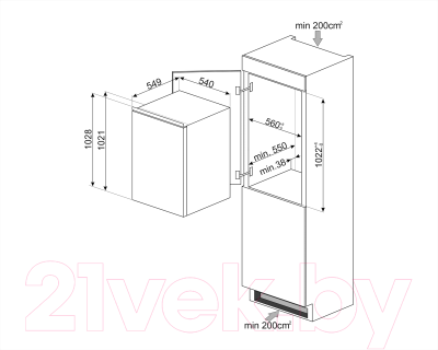 Встраиваемый холодильник Smeg S4L100F