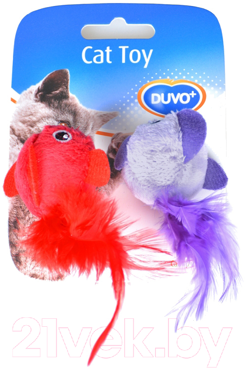 Игрушка для кошек Duvo Plus Плюшевые птицы с перьями / 1717027/DV (мультиколор)