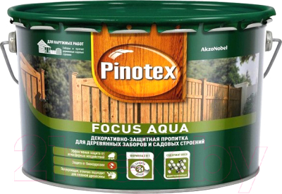 Пропитка для дерева Pinotex Focus Aqua (9л, зеленый лес)