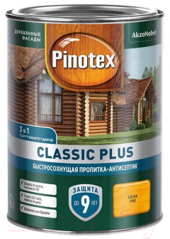 Антисептик для древесины Pinotex Classic Plus 3в1 (900мл, сосна)