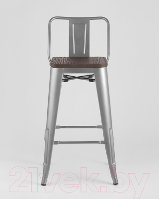 Стул барный Stool Group Tolix со спинкой / YD-H765E-W YG-15 (серебристый матовый/темное дерево)