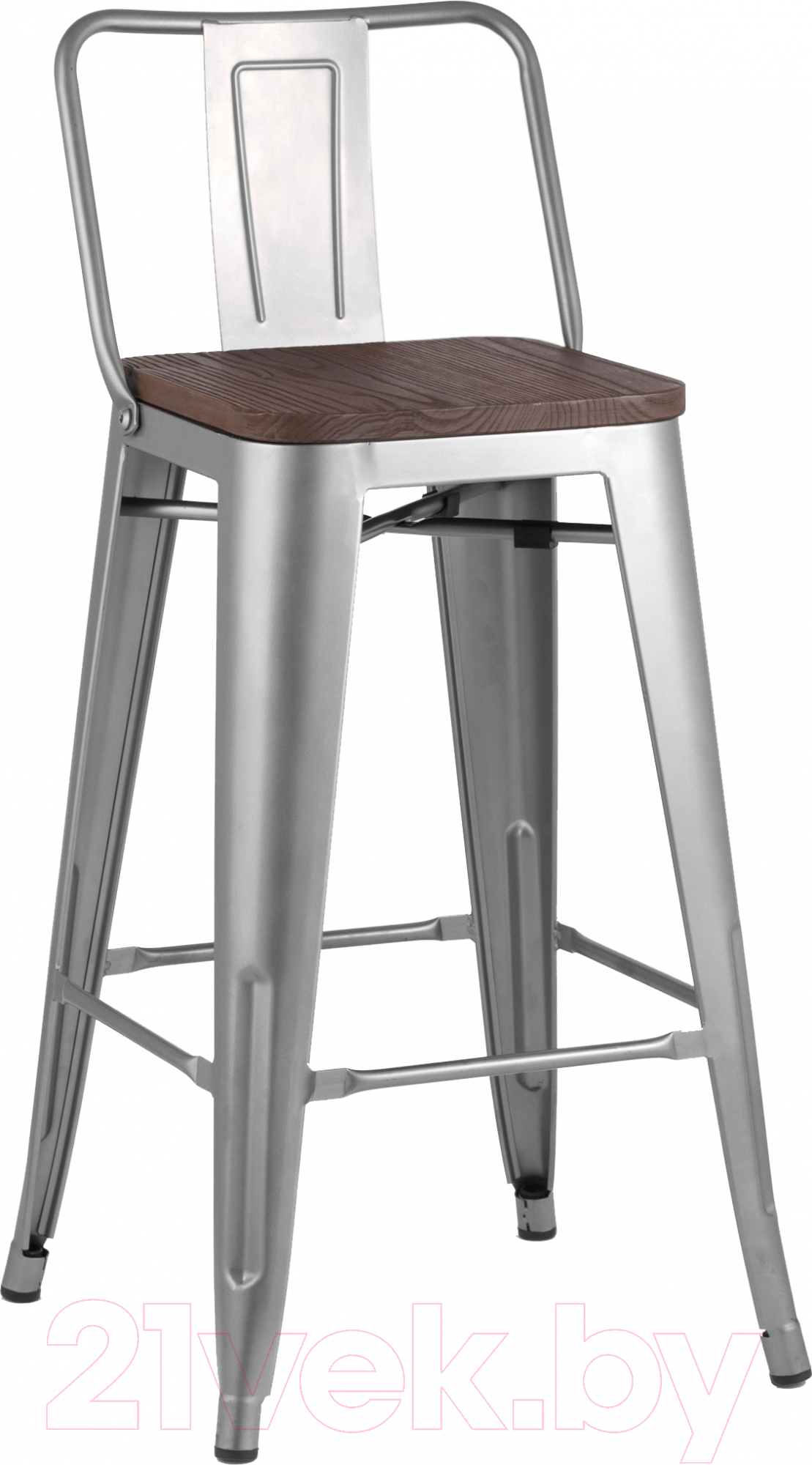 Стул барный Stool Group Tolix со спинкой / YD-H765E-W YG-15 (серебристый матовый/темное дерево)