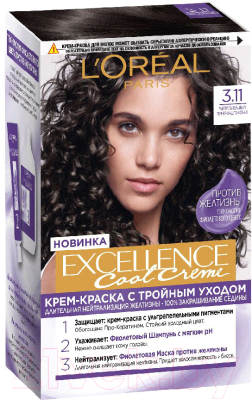 

Крем-краска для волос L'Oreal Paris, Шатен, Color Excellence Cool Creme 3.11