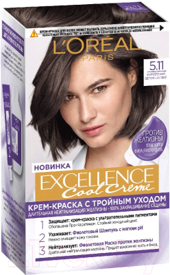 

Крем-краска для волос L'Oreal Paris, Шатен, Color Excellence Cool Creme 5.11
