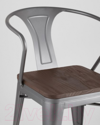 Стул Stool Group Tolix Arm Wood / YD-H440AR-W YG-15 (серебристый матовый/темное дерево)