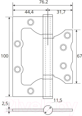 Комплект петель дверных VELA 100x75x2.5-2BB накладная (2шт, хром)