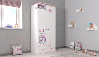Шкаф Polini Kids Disney Baby Кошка Мари / 0002340.69 (белый/розовый)