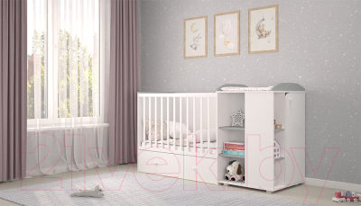 Детская кровать-трансформер Polini Kids Ameli 800 с комодом / 0002278.55 (белый/серый)