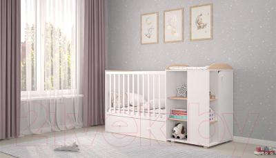 Детская кровать-трансформер Polini Kids Ameli 800 с комодом / 0002278.62 (белый/дуб пастельный)