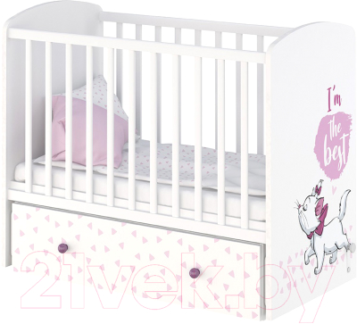 Детская кроватка Polini Kids Disney Baby 750 Кошка Мари / 0002336.69 (белый/розовый)