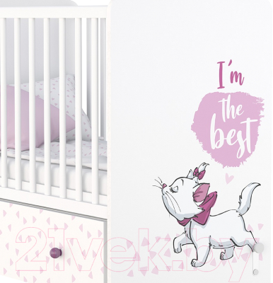 Детская кроватка Polini Kids Disney Baby 750 Кошка Мари / 0002336.69 (белый/розовый)
