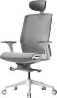 Кресло офисное Bestuhl J15 White Pl с подголовником и подлокотником (серая сетка) - 