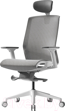 Кресло офисное Bestuhl J15 White Pl с подголовником и подлокотником (серая сетка)