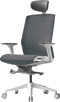 Кресло офисное Bestuhl J15 White Pl с подголовником и подлокотником (темно-серая сетка) - 