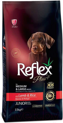 Сухой корм для собак Reflex Plus Junior для средних и крупных пород с ягненком и рисом (15кг)