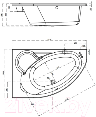 Ванна акриловая Cersanit Kaliope 153x100 L / 63441