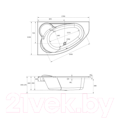 Купить Ванна акриловая Cersanit Kaliope 170x110 L / 63443  