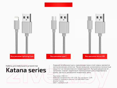 Кабель Akami Katana Series USB Type-C (серебристый)