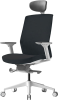 Кресло офисное Bestuhl J1 White Pl с подголовником и подлокотником (черная сетка/черная ткань) - 