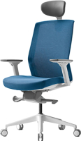 Кресло офисное Bestuhl J1 White Pl с подголовником и подлокотником (голубая сетка/голубая ткань) - 