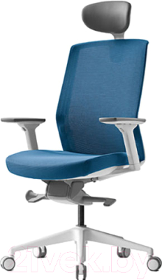 Кресло офисное Bestuhl J1 White Pl с подголовником и подлокотником (голубая сетка/голубая ткань)