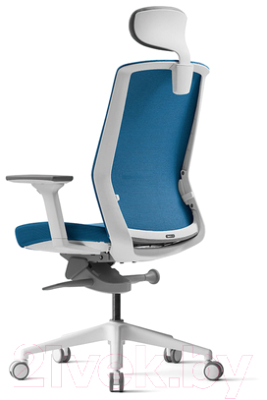 Кресло офисное Bestuhl J1 White Pl с подголовником и подлокотником (голубая сетка/голубая ткань)