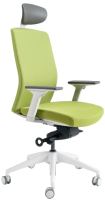 Кресло офисное Bestuhl J2 White Pl с подголовником и подлокотником (зеленая ткань) - 