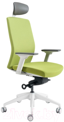 Кресло офисное Bestuhl J2 White Pl с подголовником и подлокотником (зеленая ткань)