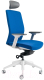 Кресло офисное Bestuhl J2 White Pl с подголовником и подлокотником (голубая ткань) - 