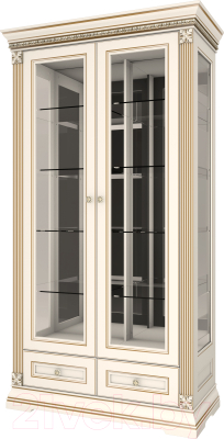 Шкаф с витриной WellMaker Патриция Элегант ШВ1-100 (айвори/латунь)