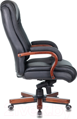 Кресло офисное Бюрократ Т-9925WALNUT/BLACK (черный/кожа крестовина дерево)