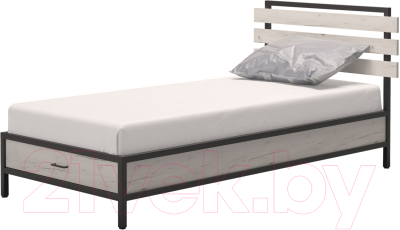 Односпальная кровать Millwood Лофт КМ-1.1/1 Л 207x112x94 (дуб белый Craft/металл черный)