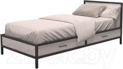 Односпальная кровать Millwood Лофт КМ-3.1/1 Л 207x97x81 (дуб белый Craft/металл черный)