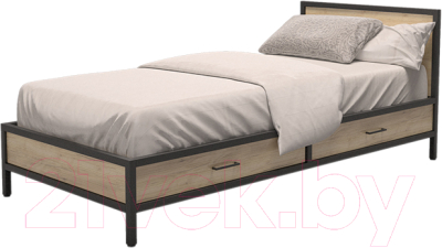 Односпальная кровать Millwood Лофт КМ-3.1/1 Л 207x97x81 (дуб золотой Craft/металл черный)