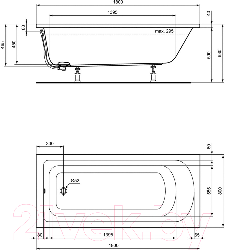 Ванна акриловая Ideal Standard Hotline K274801 180x80