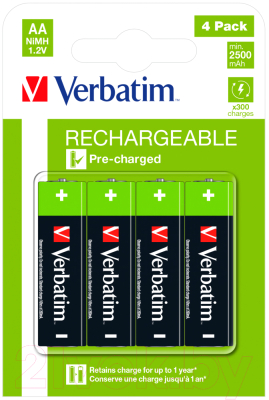 

Комплект аккумуляторов Verbatim, АА 2500mAh NiMh / 49517
