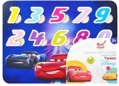 

Развивающая игрушка Уланик, Рамка-вкладыш. Цифры Тачки / dis-rv021