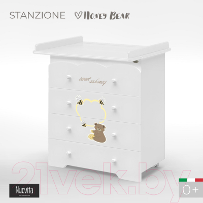 Комод пеленальный Nuovita Stanzione Honey Bear (белый)