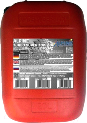 Моторное масло ALPINE Turbo Perfomance 10W40 / 0010343 (20л)