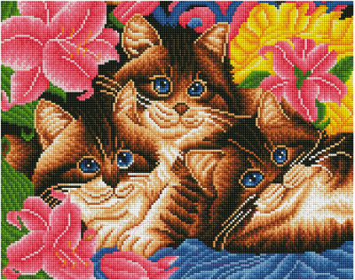 

Набор алмазной вышивки Menglei, Три кота и цветы / 34VD3