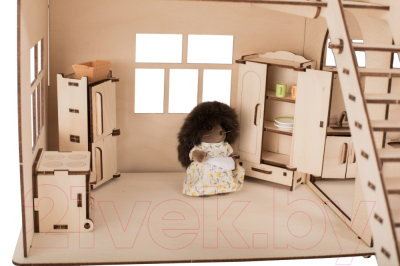 Кукольный домик ХэппиДом Коттедж с пристройкой и мебелью / HK-D004