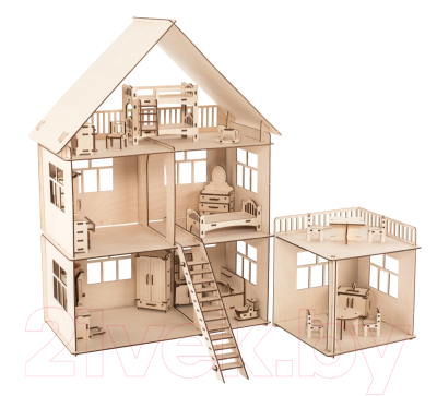Кукольный домик ХэппиДом Коттедж с пристройкой и мебелью / HK-D004