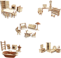 Комплект аксессуаров для кукольного домика ХэппиДом Большой набор кукольной мебели Premium / HK-M012 - 