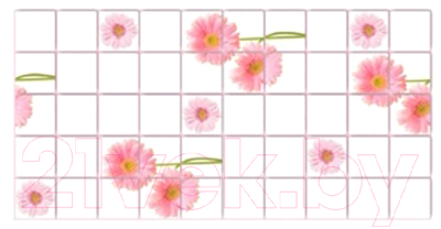 Панель ПВХ Grace Плитка Розовые герберы (955x480x3.5мм)