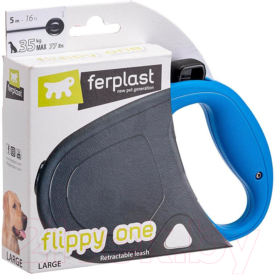 Поводок-рулетка Ferplast Flippy One L / 75094025 (шнур, синий) — фото 6