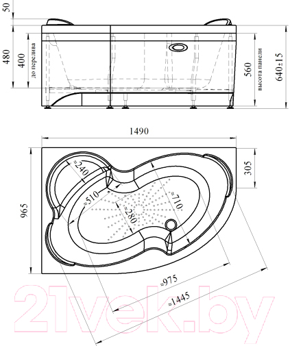 Ванна акриловая Vannesa Ирма 150x97 L / 2-77-2-1-9-216 (с гидромассажем Актив хром)