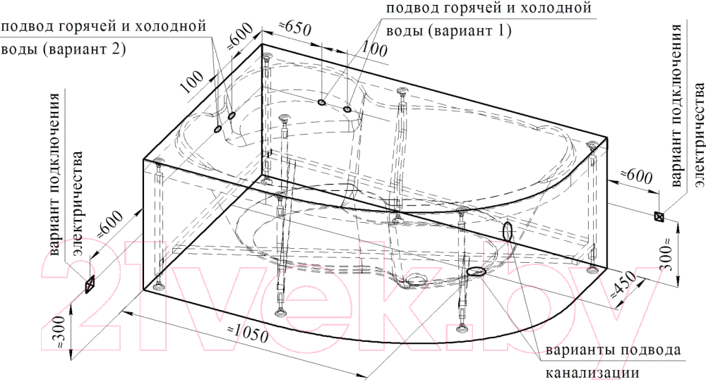 Ванна акриловая Vannesa Ирма 150x97 L / 2-75-2-1-9-216 (с гидромассажем Классик хром)