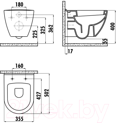 Изображение товара Унитаз подвесной с инсталляцией Creavit Terra TP325-51CB00E-0000 + KC2203.01.0000E + 458.128.21.1