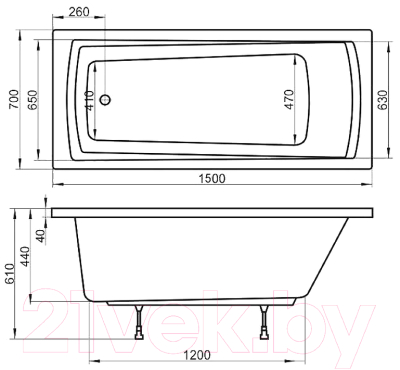 Ванна акриловая Ravak Domino Plus 150x70 (C641R00000)